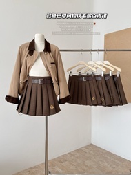 95239 High Waist Woolen Plaid Pleated Skirt