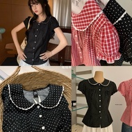 MIE96 x WGWE | Women's Checkered Shirt with Lotus Collar and Elegant Slim Form 9474