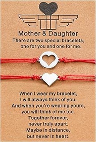 2Pcs Adjustable MAMA & Daughter Woven Rope Matching Bracelet With Message Card Meaningful Love Betwe