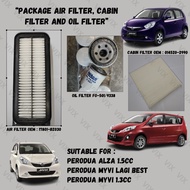 Perodua Myvi 1.3/1.5CC, Alza 1.5CC *PACKAGE*Air Filter, Cabin Filter, Oil Filter (17801-BZ030, 01452