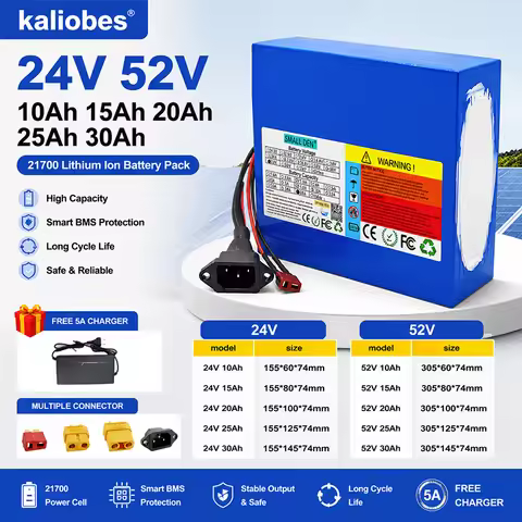 21700 Lithium ion 24V 52V 10Ah 15Ah 20Ah 25Ah 30Ah Battery Pack Large Capacity BMS Home Energy Stora