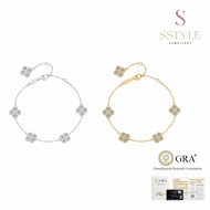 SSTYLE💎Eudora real moissanite diamond flower lucky bracelet s925 sterling silver ladies jewellery