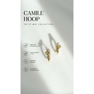 CAMILE HOOP EARRINGS HOOP EARRINGS Wanita GOLD PLATED CRYSTAL ROUND EARRINGS