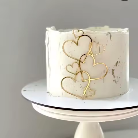 Heart Cake Topper Wedding Minimalist Gold Silver Love Heart Decoration Valentine's Day Dessert Party
