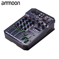 [ammoon]T4 4 Channel Sound Card Mixing Console Audio Mixer Built-in 16 DSP 48V Phantom power Supports BT Connection MP3 Player Recording Function 5V power Supply for DJ Network Live Broadcast Karaoke