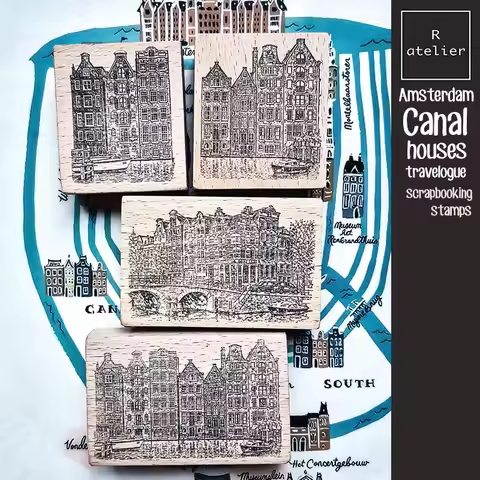 Amsterdam Canal Houses Wooden Stamp for Scrapbooking European City Travelogue Journaling Diary Decor