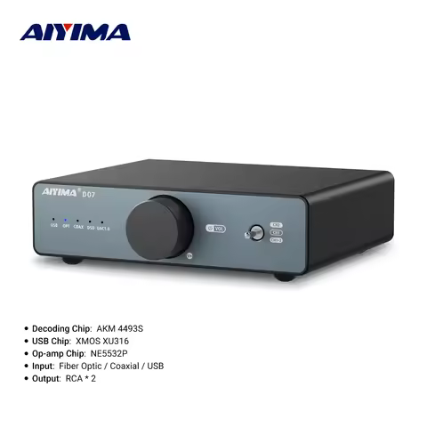 AIYIMA D07 DAC Desktop Decoder XMOS XU316 AKM 4493S HIFI PCM 768kHz/32Bit DSD512 Optical /Coaxial/US