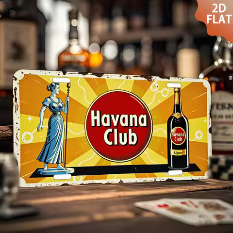 2D Flat, 1pc Retro Metal Aluminum Wall Sign 15.24x30.48 cm - Vintage Havana Club Inspired Design wit