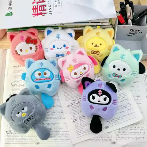SANRIO Plush Keychain Hello Kitty MyMelody Kuromi Cinnamoroll Cartoon Animal Stuffed School Bag Pend