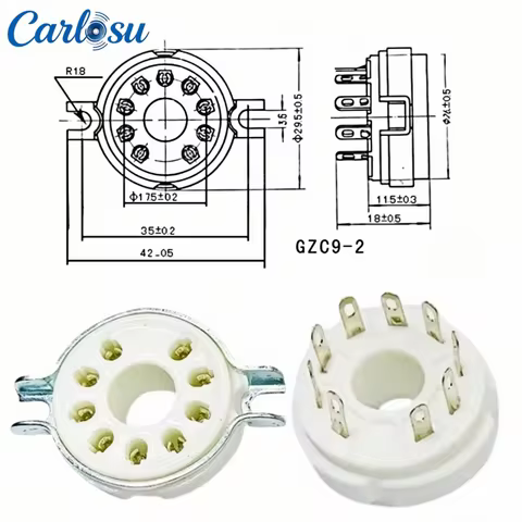 2PCS Ceramic 9-Pin Tube Sockets PCB Bottom-Mount Design, Compatible with EL504 EL519 PL504 6P12P for