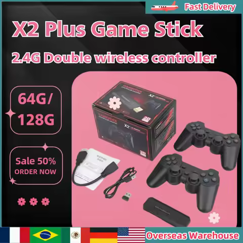 X2 Plus Game Stick 3D HD Retro Video Game Console 2.4G Double Wireless Controller GD10 Pro 4K Game P