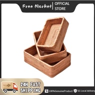 【SG Local delivery】Handwoven Rectangular Wicker Basket - Stylish Desktop Storage for Snacks & Fruits