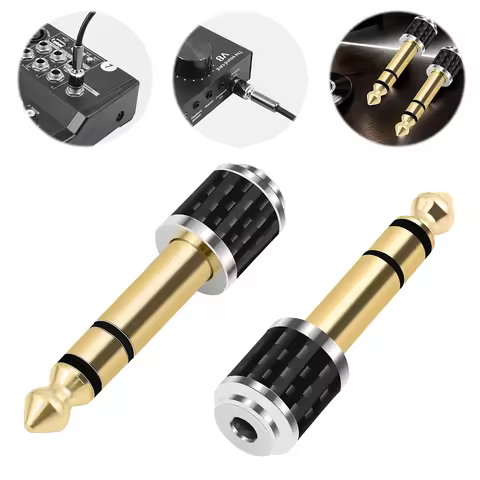 1/2 Pcs 1/4inch To 1/8inch Stereo Headphone Adapter Male To Female 6.35mm Jack To 3.5mm Socket Stere