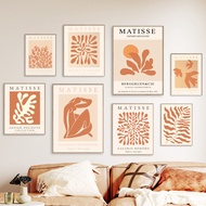 Boho Minimalist Matisse Leaf Body Bird Tree Orange Retro Posters Canvas Print Wall Art Pictures For Living Room Interior Decor