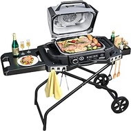 GRISUN Portable Grill Cart for Ninja Woodfire Grill OG700 Series, Folding Outdoor Grill Stand for Ninja OG701, Pit Boss 10697/10724, 22" Blackstone,Traeger Ranger Griddle with Table Shelf and Basket