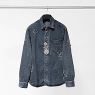 7E3N Chrome Hearts Cross Patch Leather Embroidered Denim Shirt Jacket Couple Style Hair