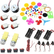 Homemade DIY Project Kits: DC Motors,Gears,propellers,AA Battery case, Cables,on/Off Switch,9V Batte