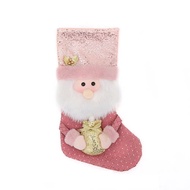 ผ้าปูโต๊ะลายสีชมพูถุงเท้าถุงน่องลายซานต้าตกแต่งลายซานตาคลอส/ตุ๊กตาหิมะ/กวางเอลก์ถุงเท้าคริสต์มาสสีชมพูความจุมาก
