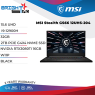 MSI Gaming Laptop Stealth GS66 12UHS 204 (15.6 Inch UHD IPS 60Hz | Intel I9 12900H | 64GB RAM | 2TB SSD | Nvidia RTX 3080Ti 16GB | Windows 11 Pro | 2 Yeras Warranty | 2.1 KG )