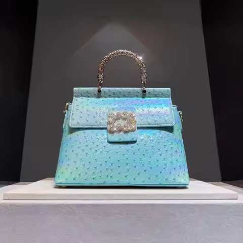 Luxury Brand Diamond Handbag 2025 New Bag Handbag Real Leather Bag Shoulder Crossbody Bag Ostrich Pa