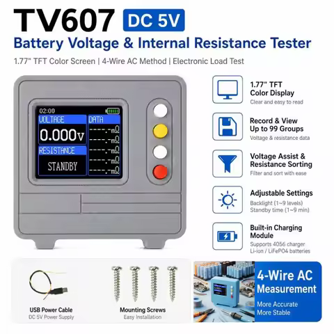 TV607 DC 5V 1.77-inch TFT Color Screen Digital Voltage and Resistance Tester, AC 4-Wire Method Elect