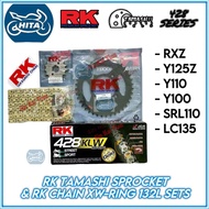 COMBO RK TAMASHII 428 RXZ LC135 Y125Z Y110 SRL110 Carbon Steel Black Sprocket Sets Siap with rantai 