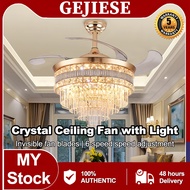 GEJIESE Fans 42inch Crystal ceiling fan with light 4 Blade ceiling fan remote control 3 colors lights fan ceiling 风扇灯 風扇家用风大fan lamp kipas lampu Siling