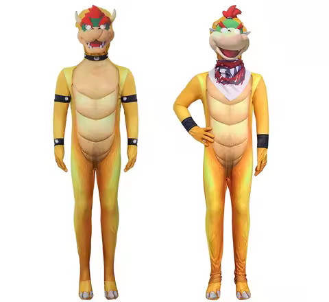 Super Cool Bowser Cosplay Bowser Jr Jumpsuit with Headgear Role Play Costume Halloween Performance C