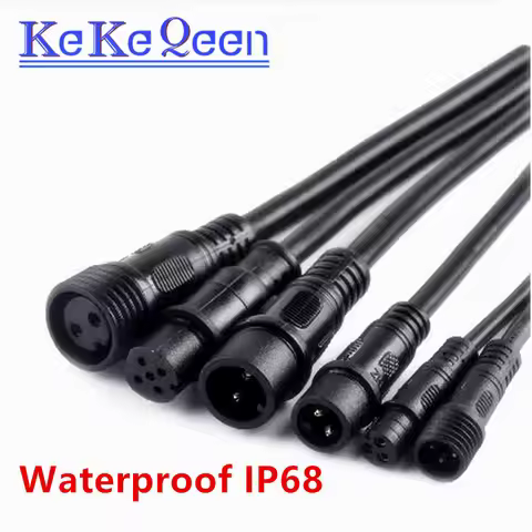 Waterproof Male Female Cable Connector IP68 2 3 4 5 Pin 0.3/0.75/1.5 Square Plug Butt Extension Line