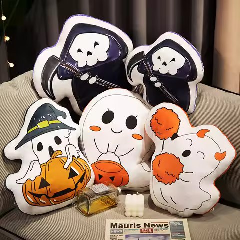 30CM Funny Pumpkin Ghost Cute Elves Skeleton Death Dark Cat Soft Pillow Halloween Home Decoration So