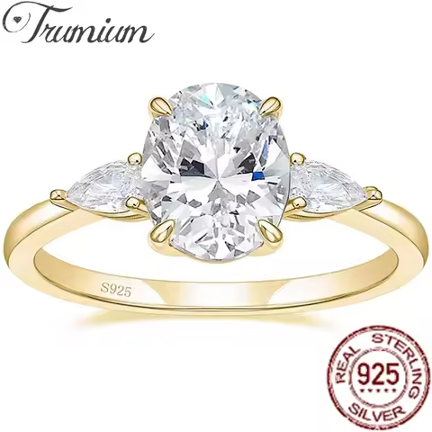 Trumium 3CT 925 Sterling Silver Engagement Rings 3-Stone Cubic Zirconia CZ Wedding Promise Rings Wed