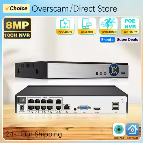 10CH 8CH 4K 8MP POE NVR Network Video Recorder 8MP HD Security Camera System H.265+ Motion Detection