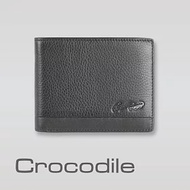 【Crocodile】鱷魚皮件 真皮皮夾 7卡 1窗格 雙層鈔票 拉鍊零錢 男夾 短夾-0103-3357 黑色