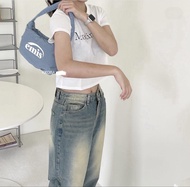 韓國EMIS glossy shirring hobo bag褶皺腋下包 淺藍色
