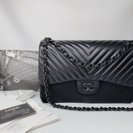 CHANEL Jumbo 30山形紋黑鏈口蓋包