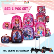 40cm 3 in 1 3D Beg Sekolah Rendah Troli 6 Roda Tarik Trolley Kartun 6 Wheel Trolley Cartoon School Bag Lelaki Perempuan