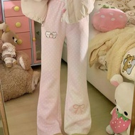 Women Subculture Cat Embroidery Dot Pants Fashion Cute Casual Long Pants