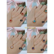 【YH】18k Rose Gold Plated Sun Birthstone Necklace Ring Set