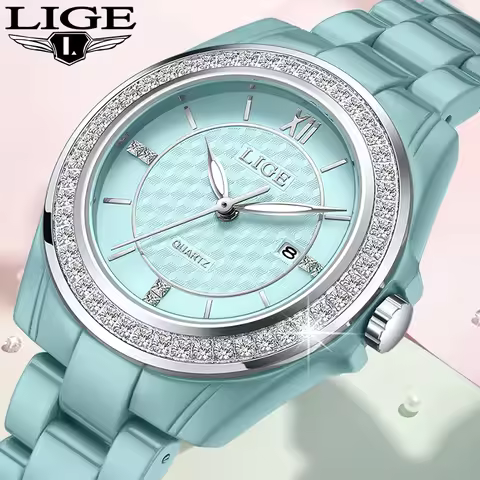 LIGE New Women Watch Fashion Creative Cyan Ceramic Watch Women Casual Sport Waterproof Watches Quart