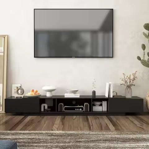 Modern TV Stand for 100+ Inch TVs, 94.5" W Entertainment Center with 2 Drawers & Shelves, Large Medi