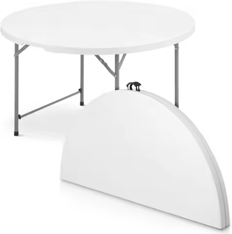 5.5ft Round Folding Table with Carry Handle, 66 Inch, White | Portable, Heavy Duty, Plastic, Utility