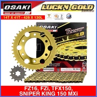 ☇ ∝ ◕ FZ16, FZi, Sniper 150 MXi, Sniper 155 Osaki Lucky Gold Chain & Sprocket Set [Made Thailand]