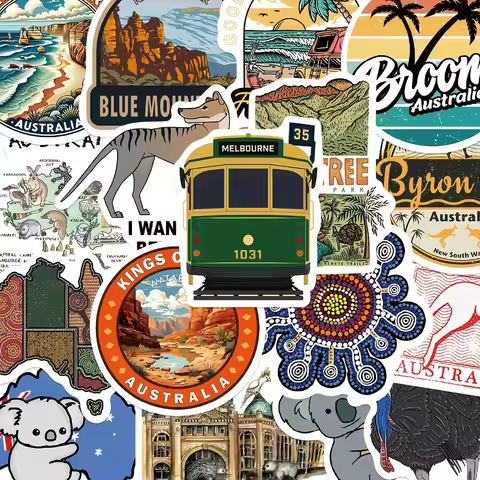 50pcs Australia Style Charm Stickers Cartoon Animals Decal DIY Scrapbook Laptop Guitar Suitcase Stat