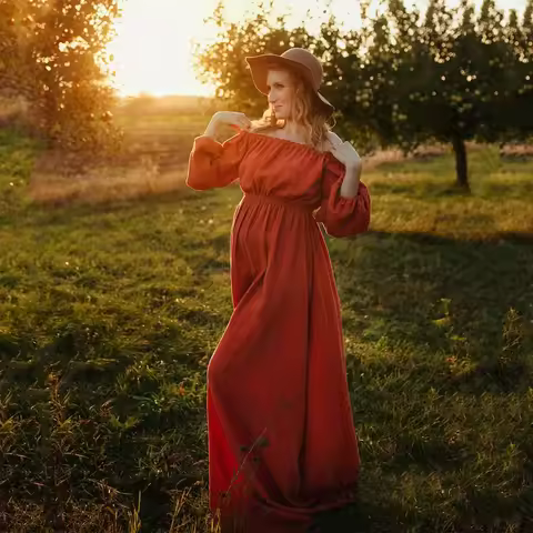 Bohemian Maternity Photo Shoot Dress Comfort Linen Cotton One Shoulder Dress For Pregnant Women Boho
