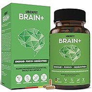 Uberfit Brain + Premium Booster for Peak in Study and Work, 90 Capsules, Vegan 22 Ingredients + Choline, Bacopa Monnieri, Ginseng, Ginkgo, Q10, Caffeine, Vitamin B Complex, D3 and More