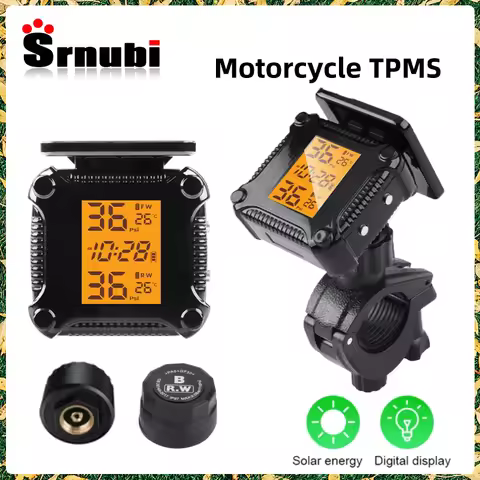 Srnubi Tire Pressure Monitoring System LED Colorful Display Wireless TPMS Motorcycle Solar Charge Ty