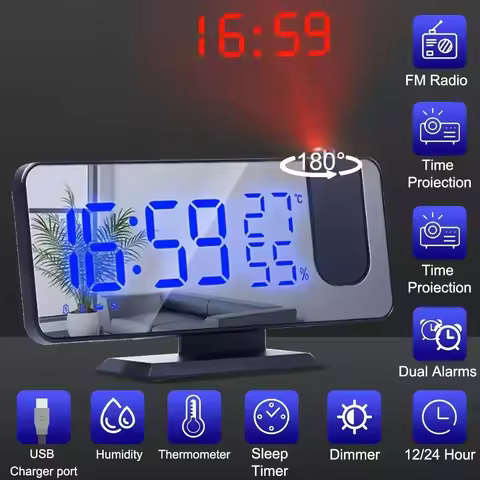 LED Digital Projection Alarm Clock Electronic Alarm Clock with Projection FM Radio Time Projector Be