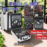 CHILDJOYLYN 187Pcs Tool Box Set, Socket Wrench Trolley Box Type Tools Set, Portable Carbon Steel Pro