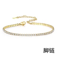 925 Sterling Silver Anklet Ladies Fashion 18k Gold Full Diamond Zircon Anklet Europe America