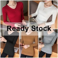 👏READY STOCK👏 5666 New V Neck Long Sleeved Fit Shirt ( Elastic )